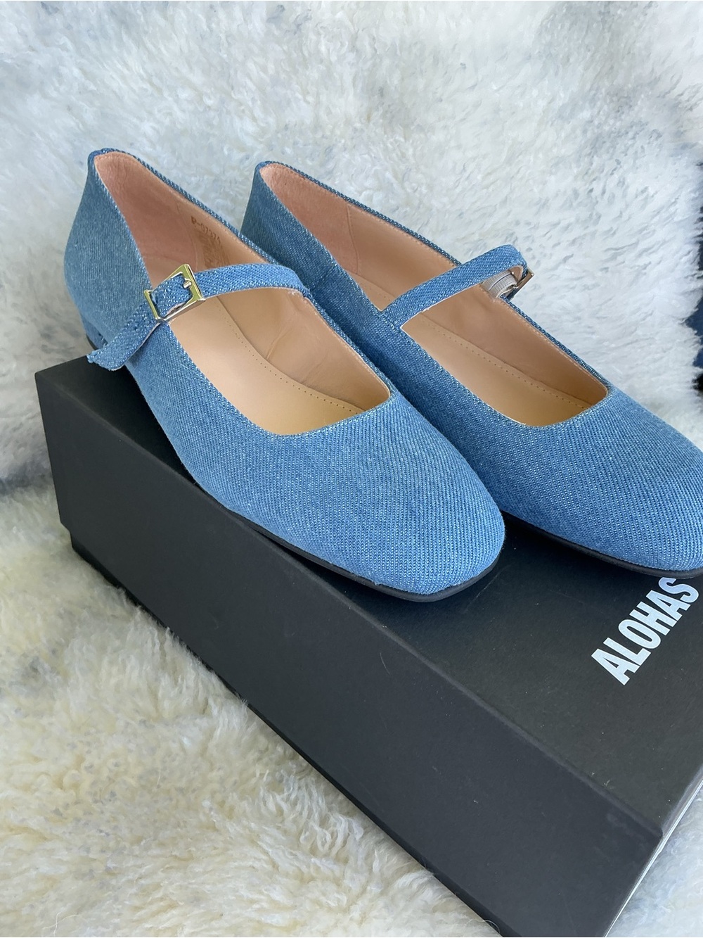 NIB ALOHAS Por Do Sol Denim Blue Mary Jane Ballet Flats Size 8–8.5 EU 39 - Picture 3 of 11